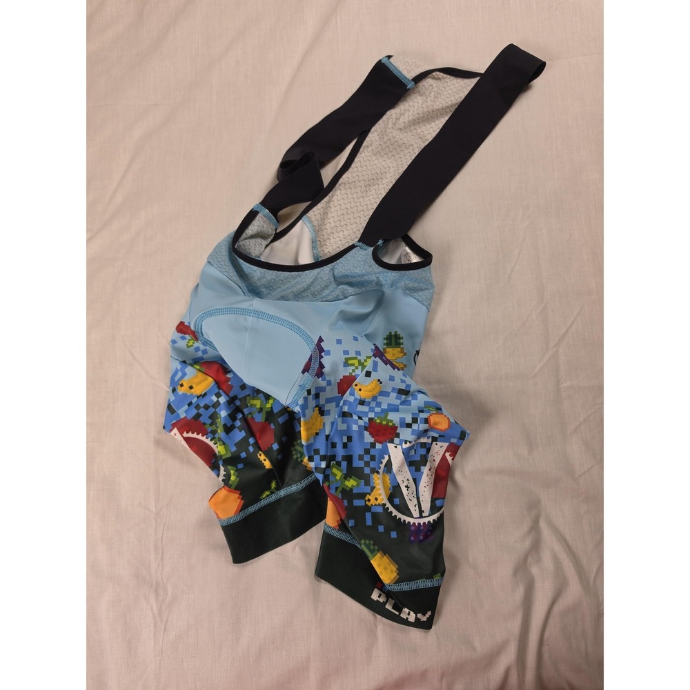 ELIEL Bib Cycling Shorts Mens Medium Blue Pixel Fruit Padded Biker Play